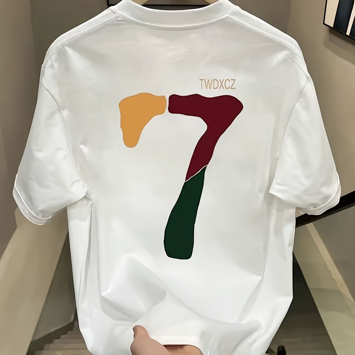 T-Shirt with Bold Number 7 Graphic Print