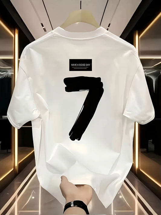 Men’s Oversized Heavyweight Cotton T-Shirt – Black with White Number 7 Graphic