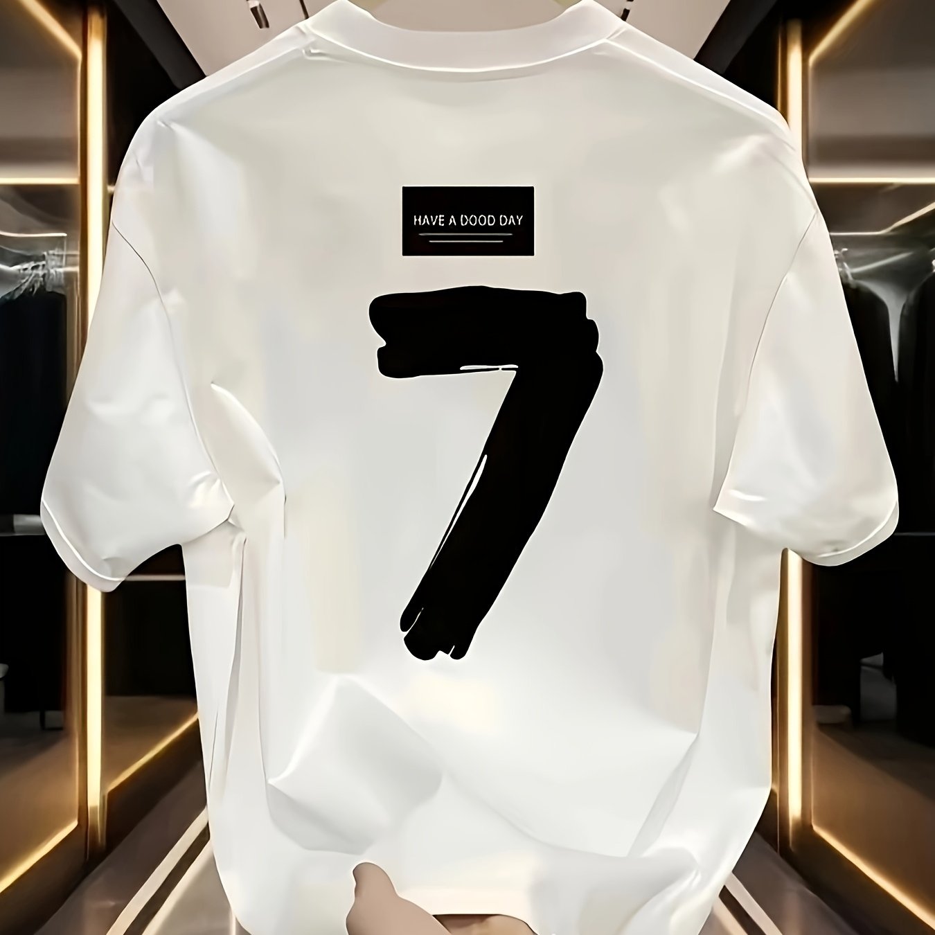 Men’s Oversized Heavyweight Cotton T-Shirt – Black with White Number 7 Graphic